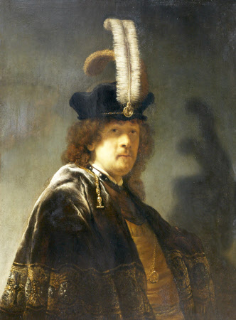 Self-portrait, wearing a White Feathered Bonnet by Rembrandt van Rijn