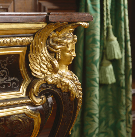 Close-up of Boulle commode in the Carved Room at Petworth House, West Sussex