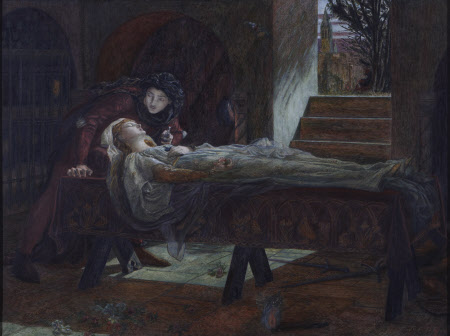 THE TOMB SCENE FROM ROMEO AND JULIET, a painting by Lucy Madox Brown (1843-1894) at Wightwick Manor, Wolverhampton