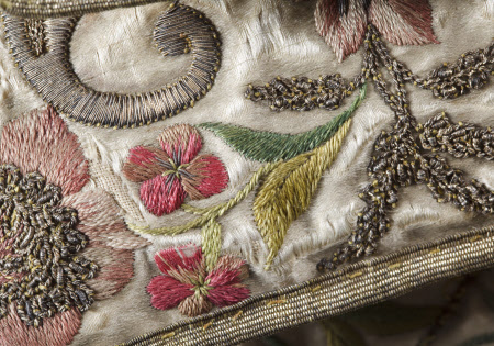 Detail of squab bench cover at Ham House, Richmond-upon-Thames, Surrey.